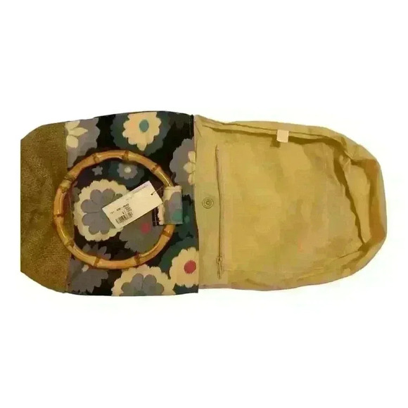 Floral Canvas Tote Bag with Bamboo Handles Multicolor Women's Handbag - Picture 3 of 6